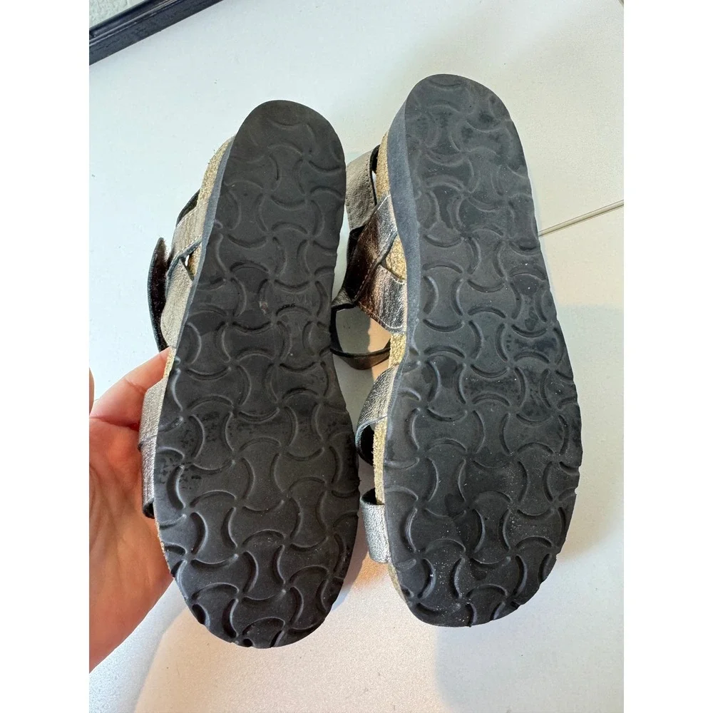 Naot Metallic Leather Wedge Sandals Women 37‎ 6.5 Comfort Minimalist Orthopedic
